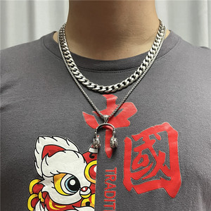 Collier pendentif casque audio en acier inoxydable pour homme, style rétro punk, design géométrique, bijou cadeau 12091 - Product Image 3
