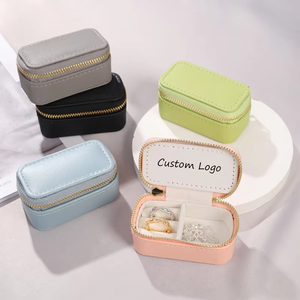 Ele Queen Luxury Modern Rectangle Mini Leather Travel Jewelry Box Zipper Closure Velvet Lining Portable <b>Storage</b> for <b>Rings</b> - Product Image 1