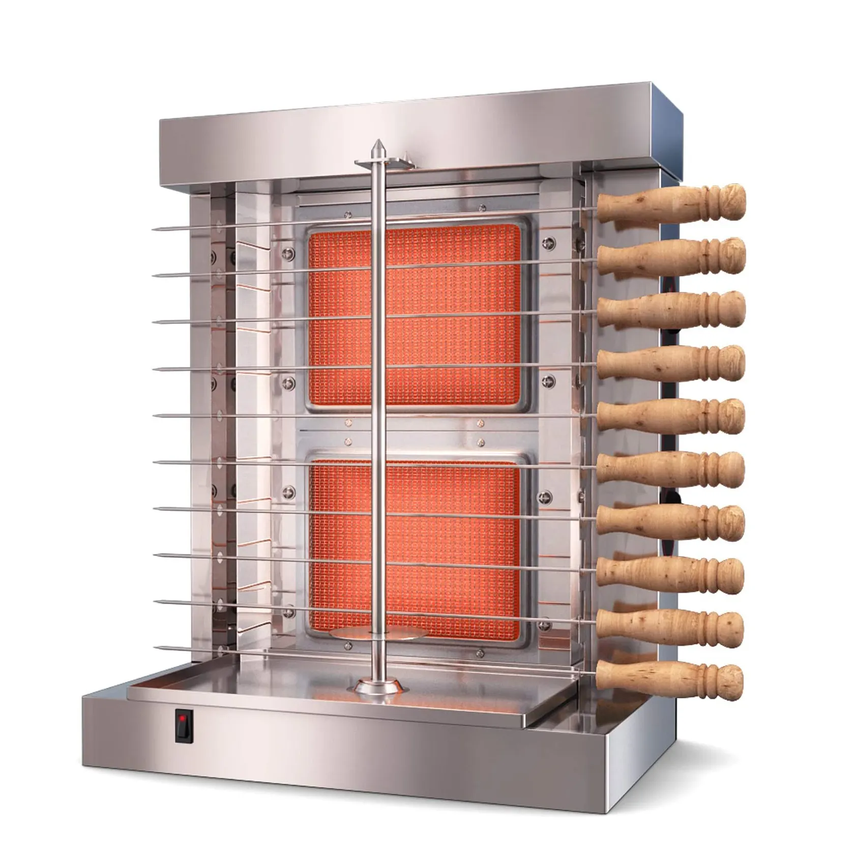 Vertikale Broiler Automatik 2 Brenner Maschine mit 10 Seiten Kebab Spieße Döner Kebab Shawarma Gasbrenner Grill