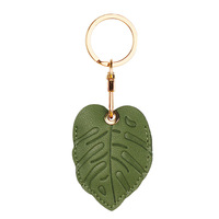 Dessin animé mignon vert feuille Fruits en cuir étui de protection complet feuille PU cuir porte-clés porte-monnaie avec porte-clés cadeau promotionnel