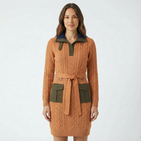Robe longue maxi en laine crochetée imprimée pour femme, style OEM ODM, ample, à manches longues, en modal doux, vintage, élégante, pour le bureau ou les soirées, col montant, épaisse