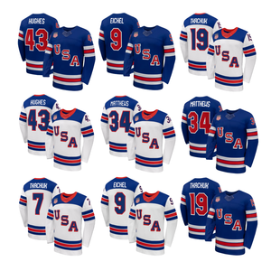 Camiseta de Hockey de EE. UU. para Hombre, Impresión por Transferencia de Calor, Matthew Tkachuk 34, Auston Matthews 43, Quinn Hughes 9, Jack Eichel 7, Brady Tkachuk - Product Image 1