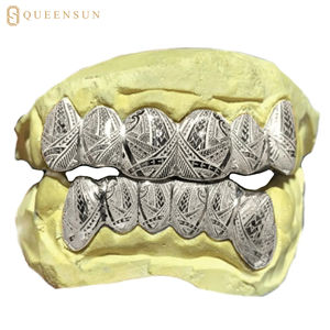 ヒップホップグリルツノーマルグリル925スターリングシルバーポリネシアレーザー彫刻カスタムグリルツシルバーメッキ歯の形ユニセックス - Product Image 1