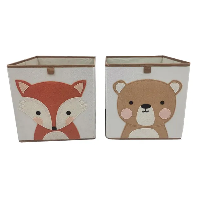 Vente en gros Mignon Cube de rangement pliable Boîte de rangement décorative pour la maison avec broderie de dessin animé