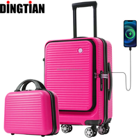 Sac de voyage de luxe en gros d'usine Port USB avant-ouvert mallette de beauté intelligente ensemble de valises PC colorées avec roues universelles
