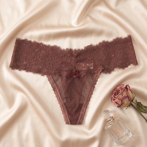Tanga de encaje con pestañas para mujer, bragas de malla transparente con lunares, ropa interior de cintura baja para mujer, lencería sexy transparente para mujer, OEM ODM - Product Image 2