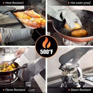 Kitchen Mitten Heat Insulation Rubber Silicone Non Resistant <b>Microwave</b> Cooking Baking Pot Holders Oven Mitts Set - Product Image 3