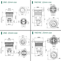 Interrupteur à bouton-poussoir en métal Sweideer 22mm 25mm, momentané ou à enclenchement, avec anneau LED en option, 1NO1NC 2NO, tête ronde, montage sur panneau, 10A 250VAC