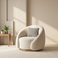 Fauteuil pivotant en bouclette de conception italienne, fauteuil lounge asymétrique moderne avec base en métal pour salon