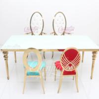 Chaises et tables de réception rectangulaires modernes de luxe en verre et acier inoxydable pour mariages et événements VIP, vente en gros 2026