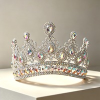 Grande couronne scintillante réglable pour adultes, avec strass et cristaux, pour concours de beauté, bal de promo, style tiara ronde