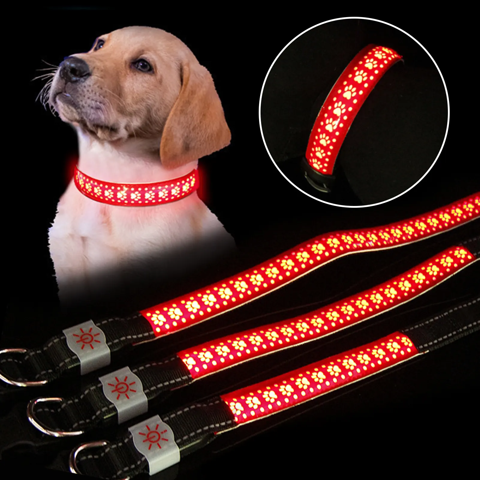 ペット用品LEDライト犬ペット首輪調節可能なポリエステルUsb充電式ペット犬猫子犬安全な発光点滅ネックレス