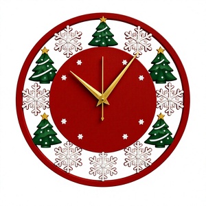 Handcrafted Christmas Theme Wooden <b>Wall</b> Clock Red Green Festive Holiday Season <b>Wall</b> Decor for Living Room Office <b>Desk</b> | - Product Image 1