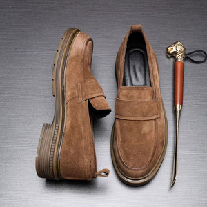 Xinzirain, mocasines de ante de cuero genuino hechos a mano con suela gruesa, zapatos de vestir para hombre - Product Image 1
