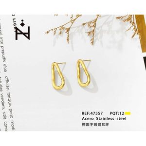 Orecchini ovali in acciaio inossidabile color oro, orecchini pendenti alla moda - Product Image 3