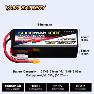 VANT FPV-Batterie für Drohne 6s lipo-Batterie 22,2 V/22,8 V 5200/6000/7500/6500/8000/9000/10000mAh lipo-Batterie für FPV Mehrfach-Achsen-Drohne