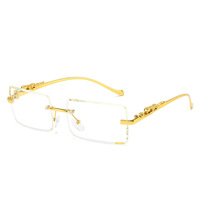 Nouveau Rectangle lunettes de soleil sans monture nuances mode léopard forme métal cadre océan lentille lunettes de soleil pour femmes hommes