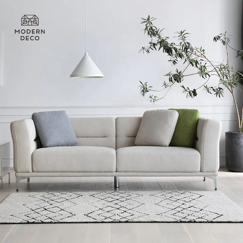 Sofá de tela de pana, mueble de 3 plazas, gris claro, beige, crema, diseño moderno, para apartamento y estudio