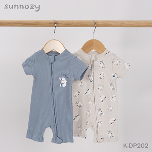 Romper Bayi Lengan Pendek Resleting Ganda 2 Pcs Katun Rib Musim Panas Baju Bayi Baru Lahir Lembut  Jumpsuit Bayi Bermotif - Product Image 3
