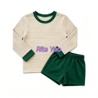 Ensemble de shorts assortis pour frères et sœurs, personnalisé, pour bébé garçon et fille, chemises à manches longues en coton rayé, col rond, ensemble de vêtements pour enfants 2026