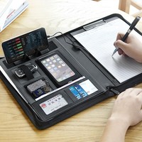 Porte-documents de conférence JMZ A4 en cuir PU avec chargeur de batterie externe et support de charge mobile pour le bureau et l'école