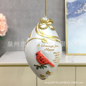 Oval <b>Christmas</b> Ornament Red Bird Hanging Decor For Home <b>Tree</b> <b>Wall</b> Decoration Synthetic Resin Hand Painted Full Color QH-21389 - Product Image 1