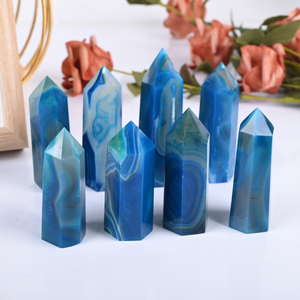 Vente en gros de pierres précieuses naturelles de guérison, agate bleue rayée, pointe de cristal en forme de tour pour la décoration - Product Image 2