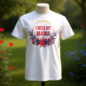 Camiseta floral I Miss My Mama con diseño de flores rojas y azules, camiseta conmemorativa familiar - Product Image 3