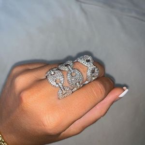 Micro Pave CZ Hip Hop <span class=keywords><strong>Rock</strong></span> <span class=keywords><strong>Punk</strong></span> gioielli da donna con dita ghiacciati Bling Band di fidanzamento anello del muso di maiale simbolo religioso cristiano - Product Image 2