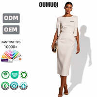 Robe fourreau beige pour femme avec manches perlées, logo personnalisé, marque privée, faible MOQ, OEM, ODM, vente en gros, bureau, affaires