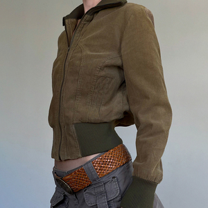 Chaqueta de Pana con Cuello Alto para Mujer, Cierre de Cremallera, Corte Ajustado, Estilo Vintage, Informal, para Calle - Product Image 5