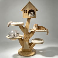 Arbre à chat TreeHaus moderne et luxueux, en forme d'arbre, avec maisonnette en bois, bol en acrylique, perchoirs rembourrés, 4 niveaux, pour chats d'intérieur