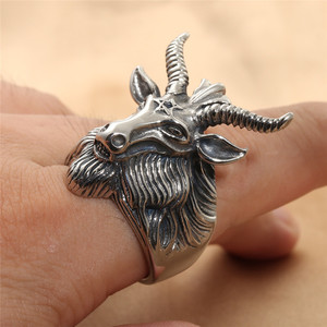 Men's Silver Animal Ram <b>Ring</b> <b>Titanium</b> Steel Punk Style Geometric Design Gift Jewelry - Product Image 4