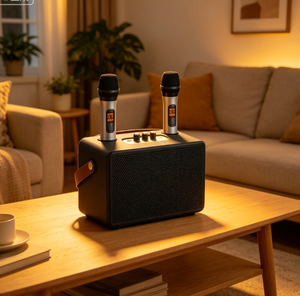 ABS-W3 Nuevo Altavoz <span class=keywords><strong>Karaoke</strong></span> Portátil con Bluetooth, Micrófonos Inalámbricos Duales, Bajos Estéreo para Fiestas, Campamentos y Uso Doméstico - Product Image 1