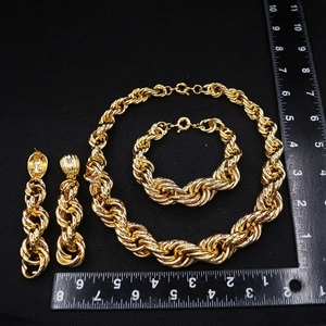 Yulaili New Dubai Gold Plated 3Pcs Jewelry Set <strong>Chunky</strong> Braided Twist Link Necklace Earrings Bracelet for Women Wedding Party - Product Image 6