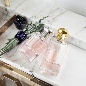 Custom Label Glass Perfume Bottles 100ml Custom Colorful Screen Printed <b>Gold</b> Cap Pump Sprayer Flat Shape Reed Diffuser <b>Skin</b> Care - Product Image 2