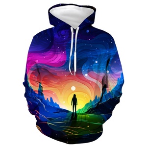 Sweat-shirt à capuche unisexe avec grandes poches, broderie 3D Galaxie, tricoté, coupe oversize, uni, manches longues, pour l'automne - Product Image 3