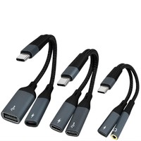 Nouveau répartiteur USB-C vers double USB-C OTG 60W, câble de charge rapide 6A avec gaine en nylon 3,5 mm pour clavier, souris et disque dur