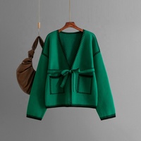 Nouveau cardigan ample à col en V pour femme - Manteau en tricot à manches longues avec blocs de couleur