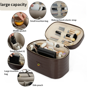 Porte-pinceaux portable durable pour femmes, en cuir de crocodile PU, grande capacité, trousse de maquillage de voyage - Product Image 1