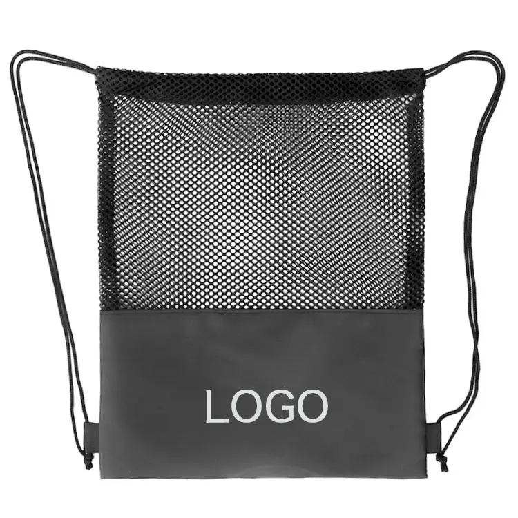 Net kıyafet depolama çanta örgü kumaş polyester ipli sırt çantası spor çantası baskılı LOGO