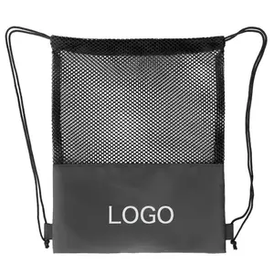 Net cloth storage bag mesh fabric polyester drawstring backpack sport bag printed LOGO