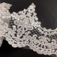 Vente en gros de broderie de mariée, bordure en dentelle florale pailletée ivoire LT2492B