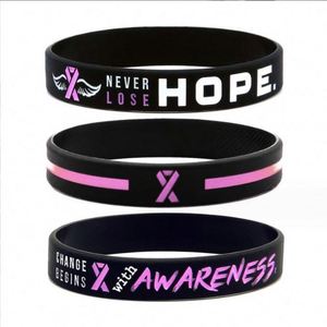 <b>Breast</b> Cancer Awareness pink Ribbon Medical Alert <b>Silicone</b> Wristbands Custom Bracelets logo - Product Image 1
