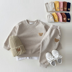 Ensemble de survêtement décontracté en coton pour bébé garçon, motif ours de dessin animé, deux pièces - Product Image 1