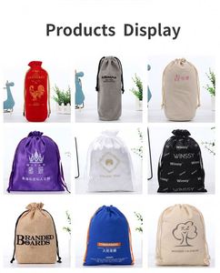 Sac à cordon réutilisable en toile de coton vierge pour artisanat DIY, fêtes, mariages, Noël, rangement, maison, fournitures artistiques, avec logo personnalisé - Product Image 6