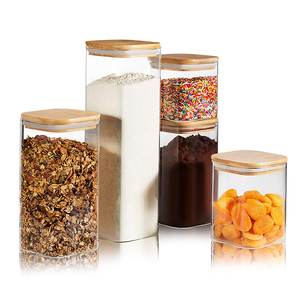 Storage Containers Food Glass Container Jar Eco-Friendly Cookware Storage Glass Jar Set Bamboo Glass Jars And Containers With Leak Proof Lid