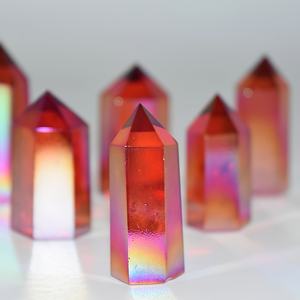 Vente en gros de sculptures en pierre de cristal de guérison, artisanat, aura rouge, pointe de cristal de quartz clair, tour pour la décoration de la maison, fête des mères, Noël - Product Image 1