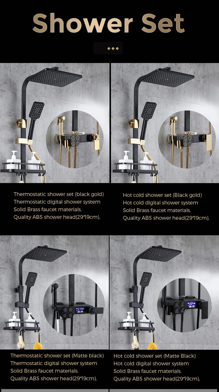 shower set wall mounted brass tap Bathroom taps luxury brass kits rain rainfall showerset mixer faucet set thermostatric shower