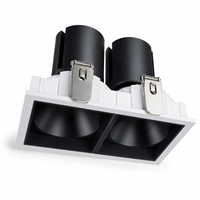 Plafonnier LED encastré double tête 20W 30W 3000K en aluminium, carré, anti-éblouissement, projecteur COB dimmable pour maison et bureau